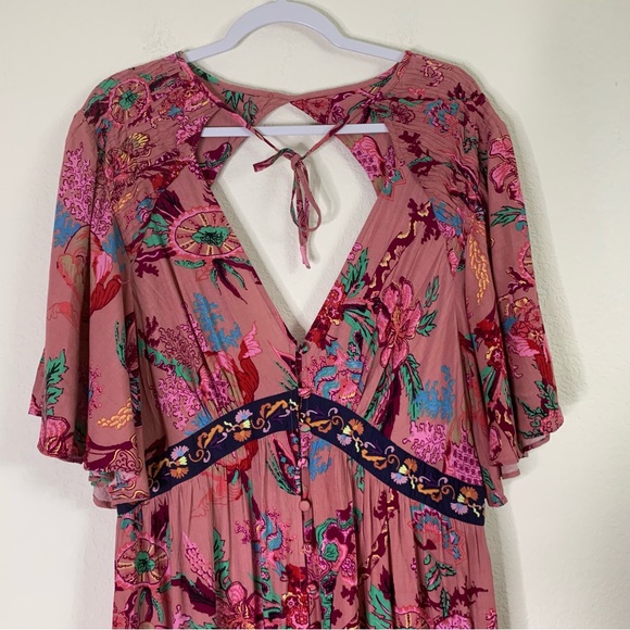 Anthropologie Womens pink ruffle embroidered flutter sleeve maxi dress XL - Picture 12 of 13